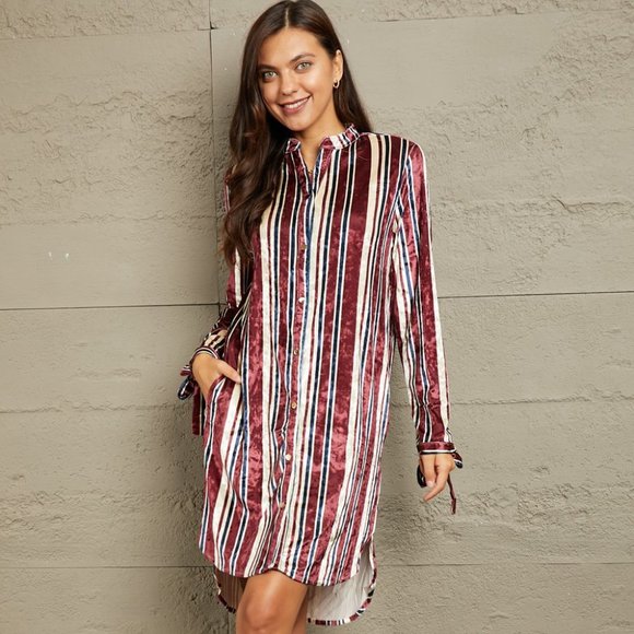 e.Luna Stripe Velvet Dress with Pockets - Picture 1 of 11